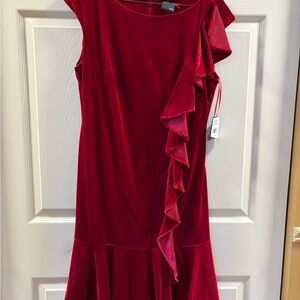 NWT Gabby Skye Chic Asymmetrical Red Dress with Ruffle Detail